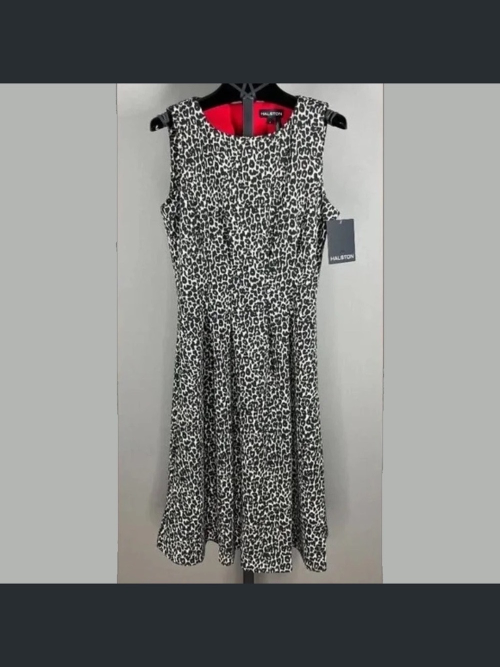 NEW Halston Dress Womens 4 black brown leopard fit flare cocktail classic